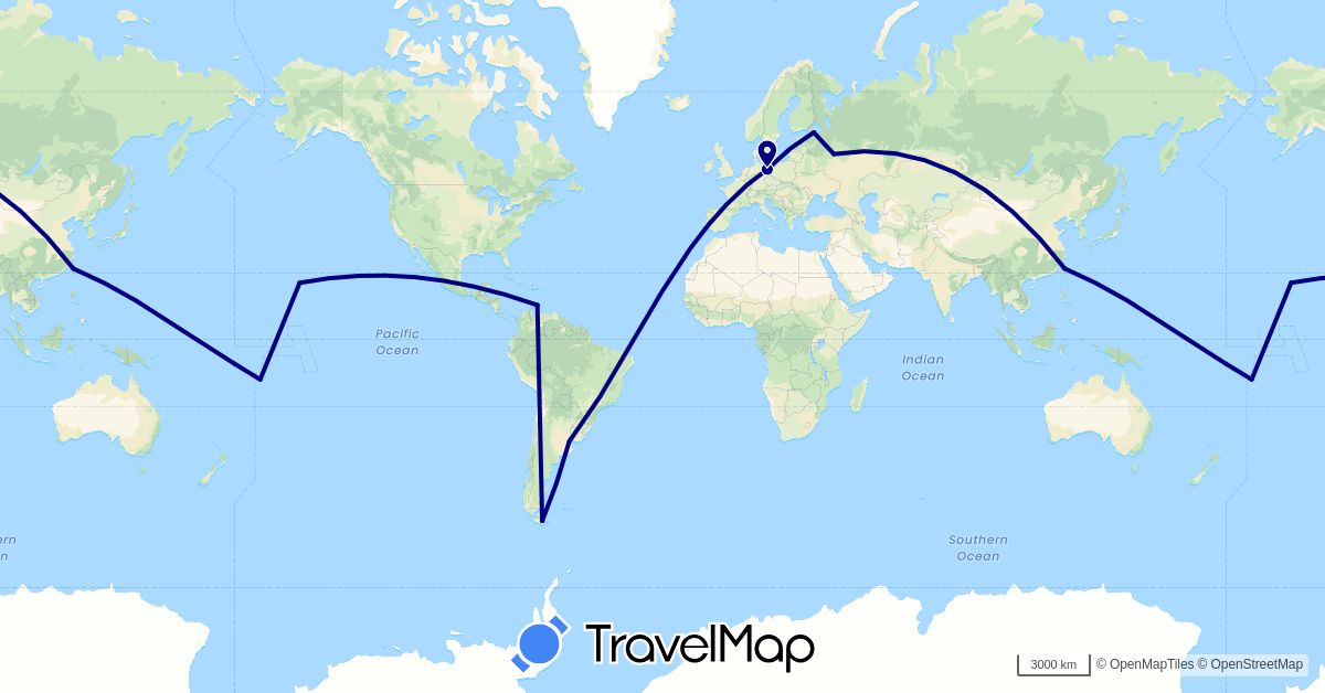 TravelMap itinerary: driving in Argentina, Aruba, Germany, Russia, Taiwan, United States (Asia, Europe, North America, South America)