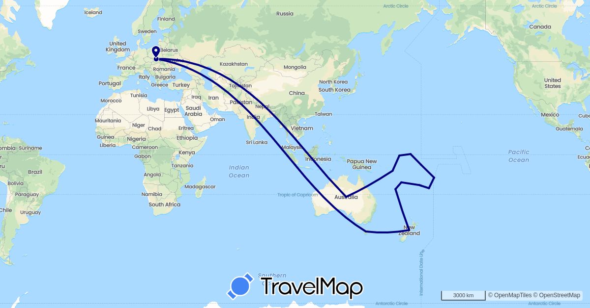 TravelMap itinerary: driving in Australia, Fiji, France, Kiribati, Nauru, New Zealand, Poland, Tonga, Vanuatu, Samoa (Europe, Oceania)